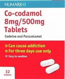 Co-codamol - combination of codeine and paracetamol for dental pain